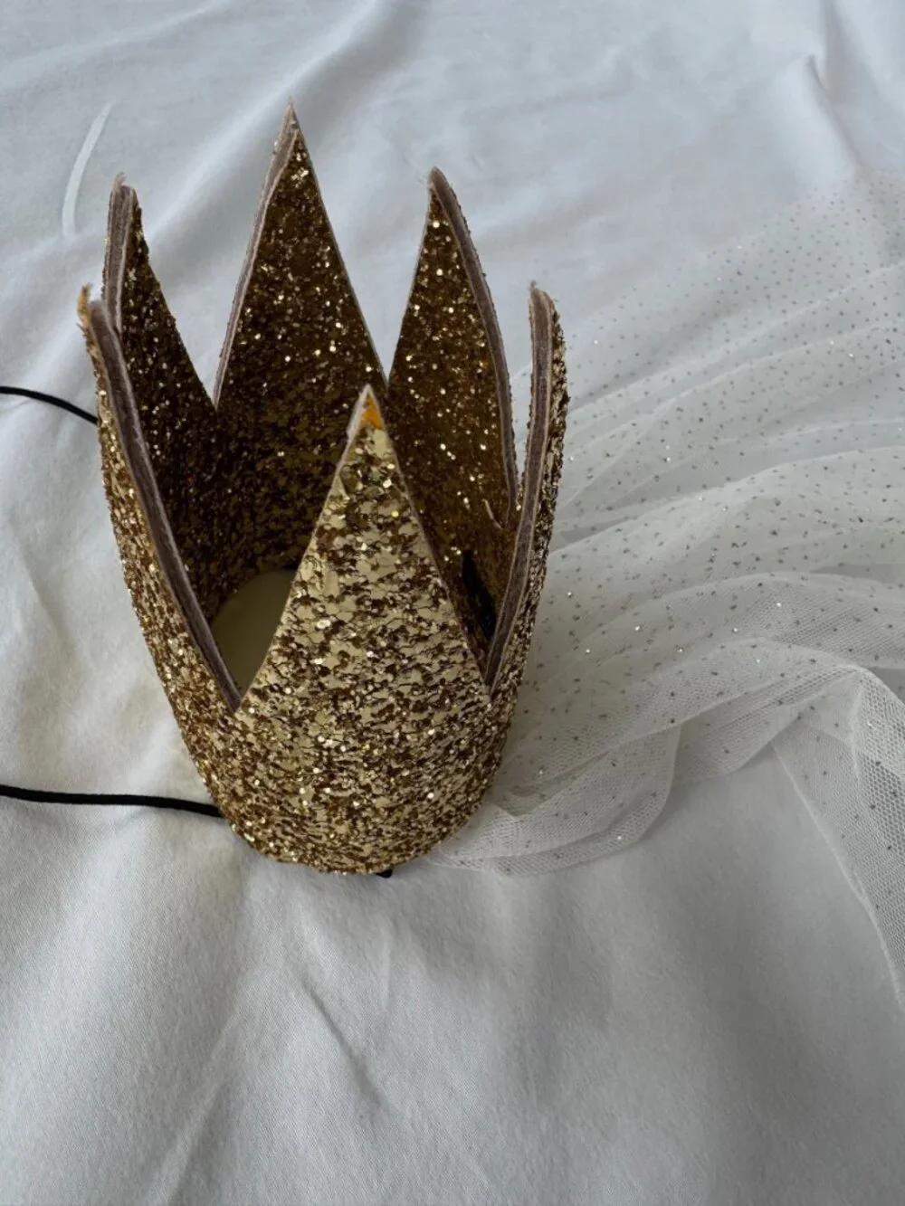 P H Handmade Gold Glitter Crown Veil Kids Princess Boutique Accessory